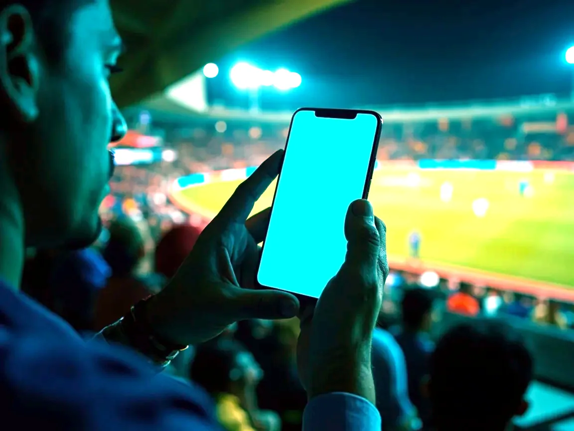 Live alerts displayed on a smartphone at a cricket stadium