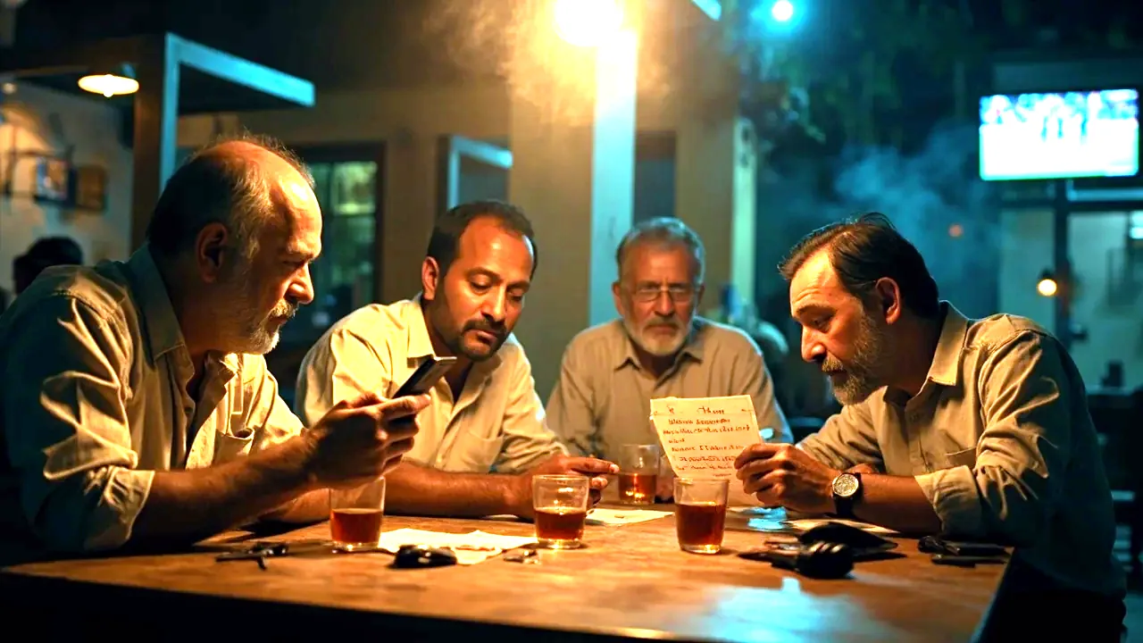 A small group watching a cricket match together at home