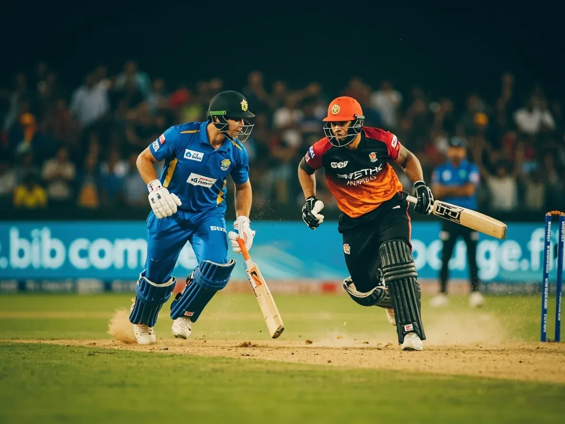 Two opening batters running between wickets during a powerplay