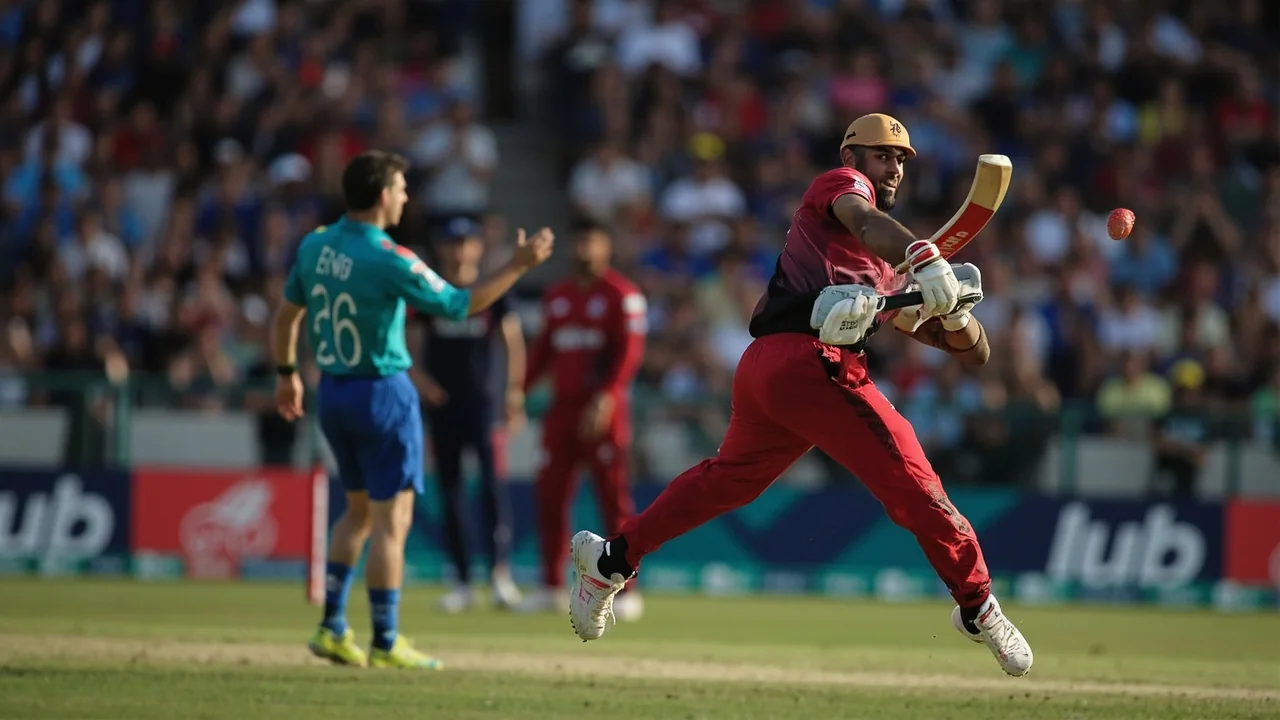 Players in fielding positions across the infield during the middle overs of a T20 fixture